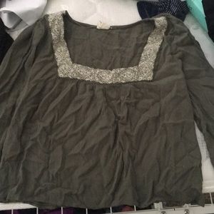 Green square neck blouse